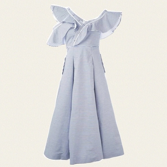 Self-Portrait Dresses & Skirts - Self-Portrait Striped Shirting Frill Dress